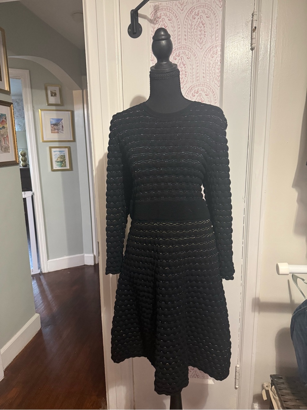 kate spade Black Textured Long Sleeve A-Line Dress